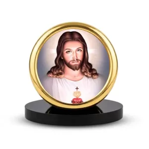 Car Desk/Table Top Lord Jesus Metal Golden Photo Stand  2x2 Inches, Compact & Stylish Spiritual Display For Car, Home & Office (Pack Of 1) (F18794)