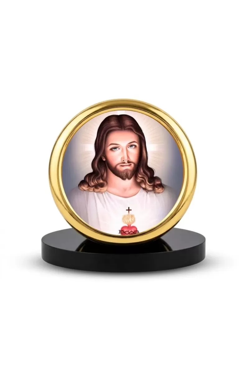 Car Desk/Table Top Lord Jesus Metal Golden Photo Stand  2x2 Inches, Compact & Stylish Spiritual Display For Car, Home & Office (Pack Of 1) (F18794)