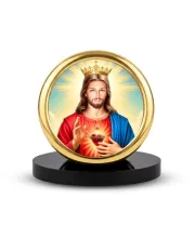 Car Desk/Table Top Lord Jesus Metal Golden Photo Stand  2x2 Inches, Compact & Stylish Spiritual Display For Car, Home & Office (Pack Of 1) (F18796)