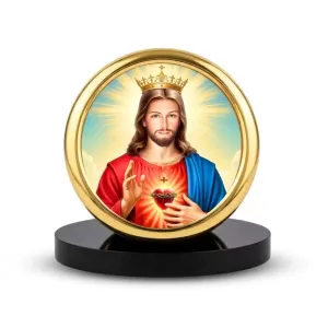 Car Desk/Table Top Lord Jesus Metal Golden Photo Stand  2x2 Inches, Compact & Stylish Spiritual Display For Car, Home & Office (Pack Of 1) (F18796)