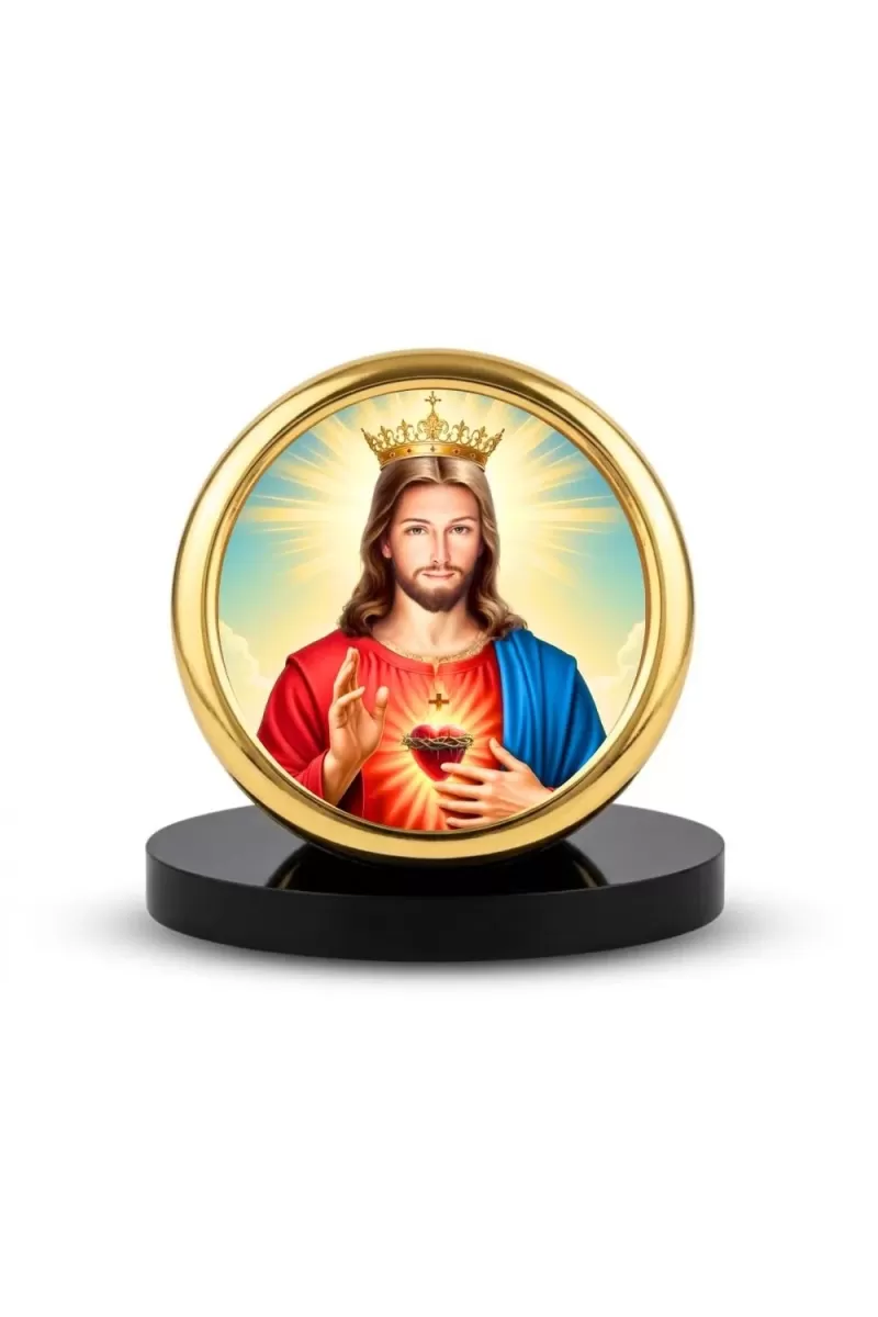 Car Desk/Table Top Lord Jesus Metal Golden Photo Stand  2x2 Inches, Compact & Stylish Spiritual Display For Car, Home & Office (Pack Of 1) (F18796)