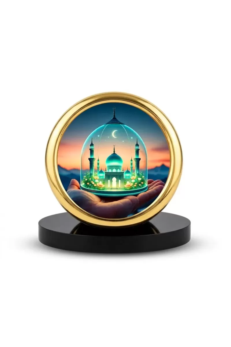 Car Desk/Table Top Mucca Masid Metal Golden Photo Stand  2x2 Inches, Compact & Stylish Spiritual Display For Car, Home & Office (Pack Of 1) (F18798)