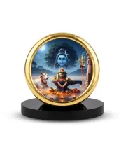 Car Desk/Table Top Lord Shiva Lingam Metal Golden Photo Stand  2x2 Inches, Compact & Stylish Spiritual Display For Car, Home & Office (Pack Of 1) (F18799)