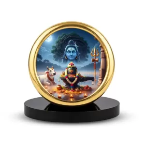 Car Desk/Table Top Lord Shiva Lingam Metal Golden Photo Stand  2x2 Inches, Compact & Stylish Spiritual Display For Car, Home & Office (Pack Of 1) (F18799)