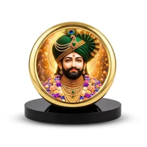 Car Desk/Table Top Khatu Shyam Metal Golden Photo Stand  2x2 Inches, Compact & Stylish Spiritual Display For Car, Home & Office (Pack Of 1) (F18801)