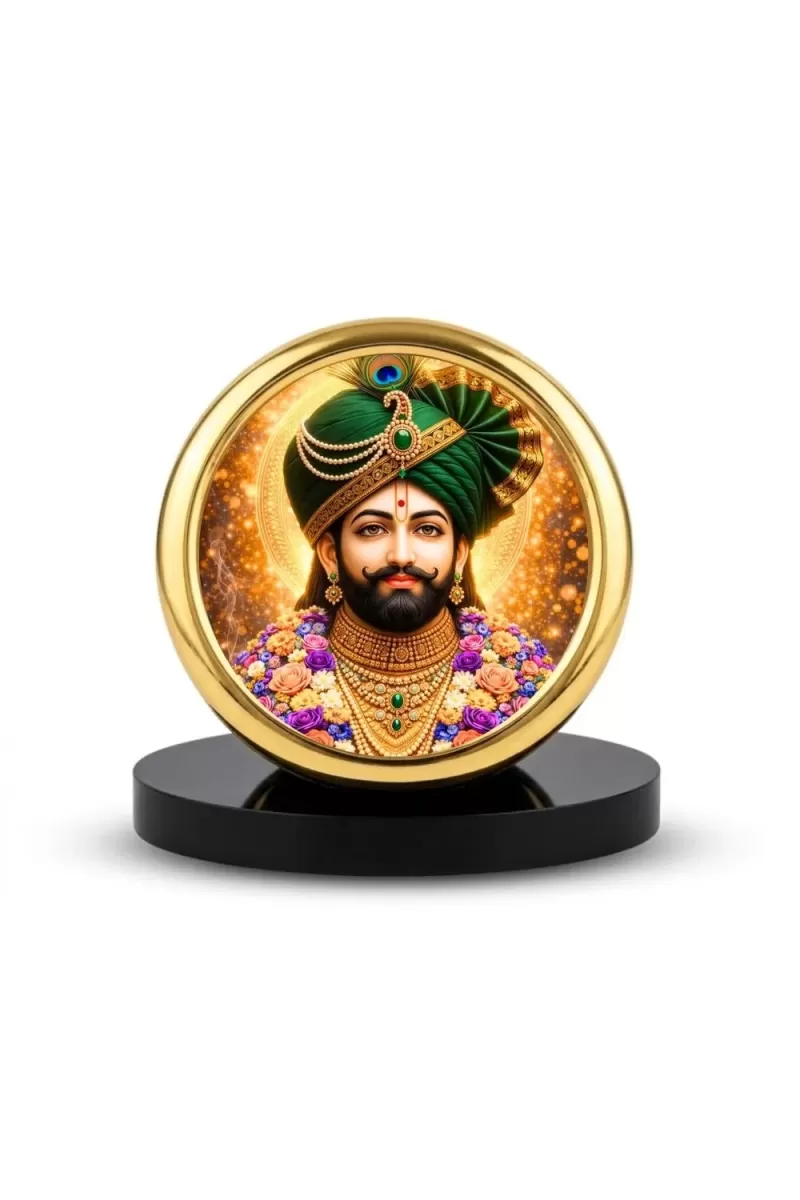 Car Desk/Table Top Khatu Shyam Metal Golden Photo Stand  2x2 Inches, Compact & Stylish Spiritual Display For Car, Home & Office (Pack Of 1) (F18801)