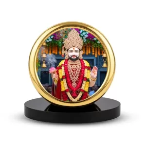 Car Desk/Table Top Khatu Shyam Metal Golden Photo Stand  2x2 Inches, Compact & Stylish Spiritual Display For Car, Home & Office (Pack Of 1) (F18803)