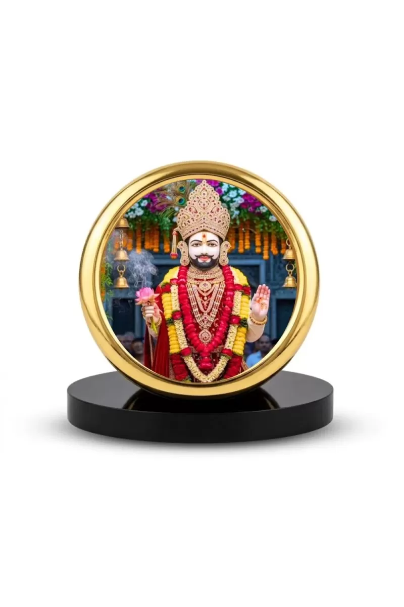Car Desk/Table Top Khatu Shyam Metal Golden Photo Stand  2x2 Inches, Compact & Stylish Spiritual Display For Car, Home & Office (Pack Of 1) (F18803)