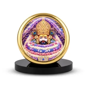 Car Desk/Table Top Khatu Shyam Metal Golden Photo Stand  2x2 Inches, Compact & Stylish Spiritual Display For Car, Home & Office (Pack Of 1) (F18804)