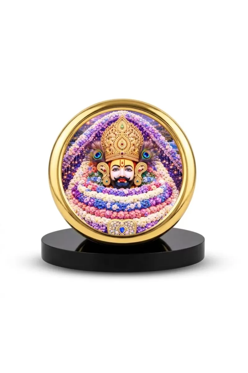 Car Desk/Table Top Khatu Shyam Metal Golden Photo Stand  2x2 Inches, Compact & Stylish Spiritual Display For Car, Home & Office (Pack Of 1) (F18804)