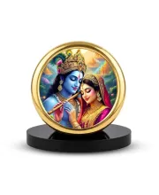 Car Desk/Table Top Radha Krishna Metal Golden Photo Stand  2x2 Inches, Compact & Stylish Spiritual Display For Car, Home & Office (Pack Of 1) (F18806)