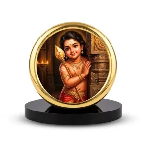 Car Desk/Table Top Lord Murugan Metal Golden Photo Stand  2x2 Inches, Compact & Stylish Spiritual Display For Car, Home & Office (Pack Of 1) (F18808)