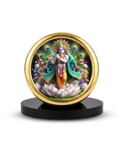Car Desk/Table Top Lord Krishna Metal Golden Photo Stand  2x2 Inches, Compact & Stylish Spiritual Display For Car, Home & Office (Pack Of 1) (F18809)
