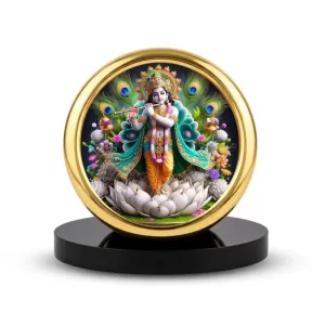 Car Desk/Table Top Lord Krishna Metal Golden Photo Stand 2x2 Inches, Compact & Stylish Spiritual Display For Car, Home & Office (Pack Of 1) (F18809) Car Desk/Table Top Lord Krishna Metal Golden Photo Stand 2x2 Inches, Compact & Stylish Spiritual Display For Car, Home & Office (Pack Of 1) (F18809)