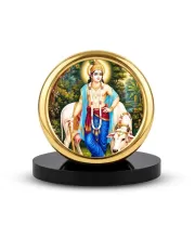 Car Desk/Table Top Radha Krishna Metal Golden Photo Stand  2x2 Inches, Compact & Stylish Spiritual Display For Car, Home & Office (Pack Of 1) (F18810)