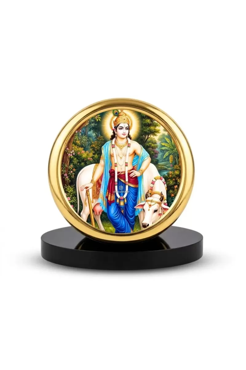 Car Desk/Table Top Radha Krishna Metal Golden Photo Stand  2x2 Inches, Compact & Stylish Spiritual Display For Car, Home & Office (Pack Of 1) (F18810)