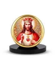 Car Desk/Table Top Lord Jesus Metal Golden Photo Stand  2x2 Inches, Compact & Stylish Spiritual Display For Car, Home & Office (Pack Of 1) (F18814)