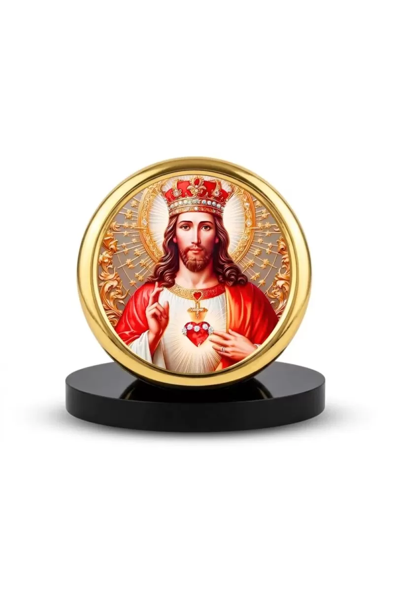Car Desk/Table Top Lord Jesus Metal Golden Photo Stand  2x2 Inches, Compact & Stylish Spiritual Display For Car, Home & Office (Pack Of 1) (F18814)