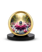 Car Desk/Table Top Shiva Lingam Metal Golden Photo Stand  2x2 Inches, Compact & Stylish Spiritual Display For Car, Home & Office (Pack Of 1) (F18815)