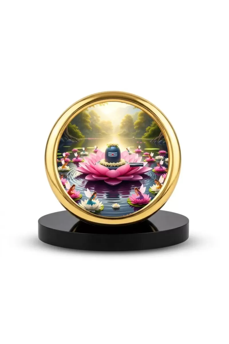 Car Desk/Table Top Shiva Lingam Metal Golden Photo Stand  2x2 Inches, Compact & Stylish Spiritual Display For Car, Home & Office (Pack Of 1) (F18815)