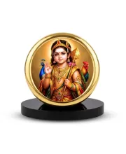Car Desk/Table Top Lord Murugan Metal Golden Photo Stand  2x2 Inches, Compact & Stylish Spiritual Display For Car, Home & Office (Pack Of 1) (F18817)