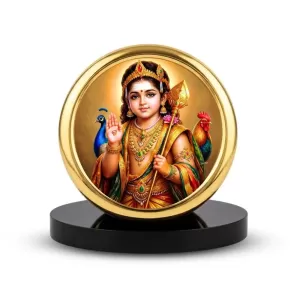 Car Desk/Table Top Lord Murugan Metal Golden Photo Stand  2x2 Inches, Compact & Stylish Spiritual Display For Car, Home & Office (Pack Of 1) (F18817)