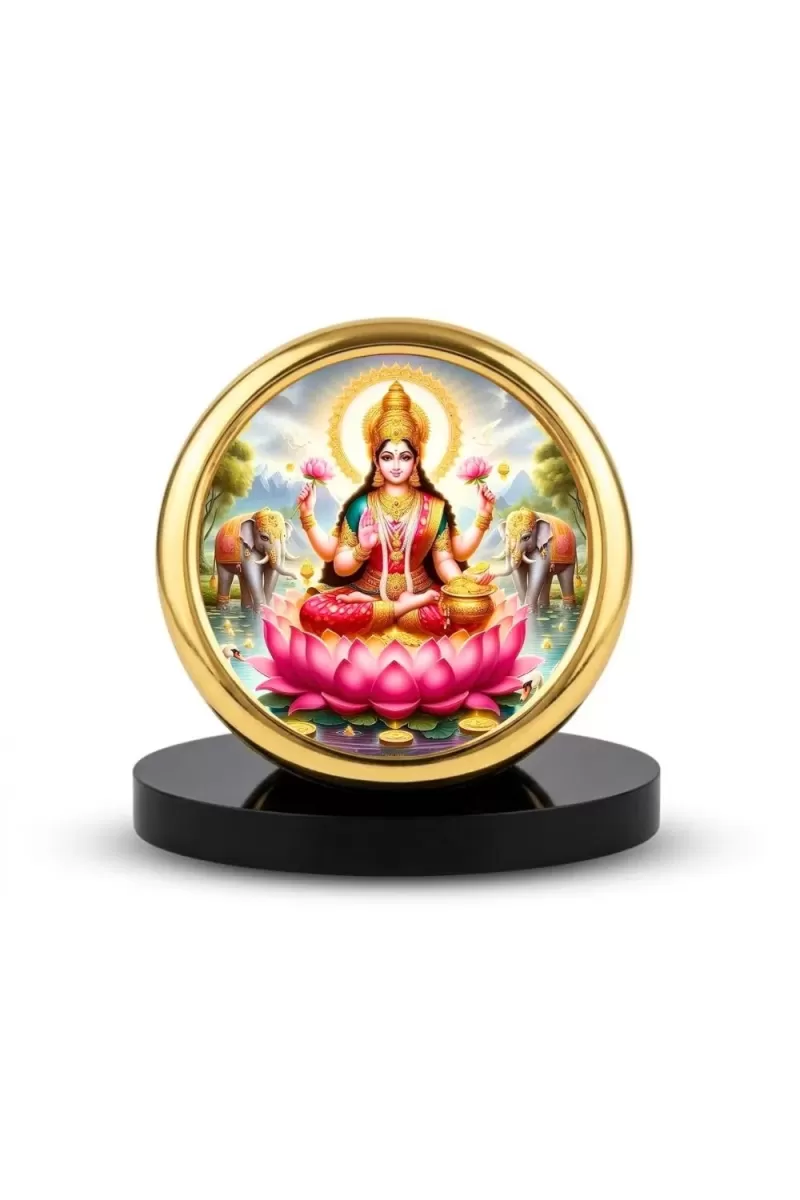 Car Desk/Table Top Goddess Lakshmi Metal Golden Photo Stand  2x2 Inches, Compact & Stylish Spiritual Display For Car, Home & Office (Pack Of 1) (F18818)