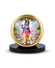 Car Desk/Table Top Lord Krishna Metal Golden Photo Stand  2x2 Inches, Compact & Stylish Spiritual Display For Car, Home & Office (Pack Of 1) (F18819)