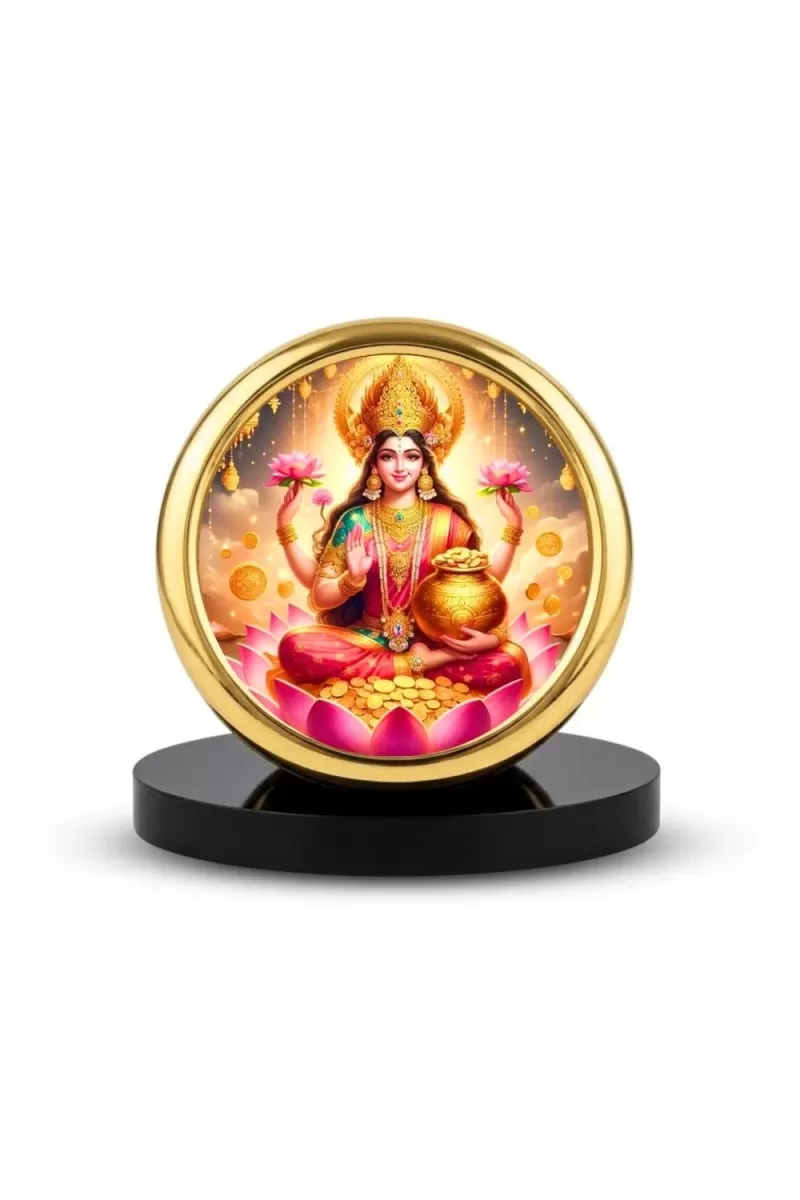 Car Desk/Table Top Goddess Lakshmi Metal Golden Photo Stand  2x2 Inches, Compact & Stylish Spiritual Display For Car, Home & Office (Pack Of 1) (F18820)