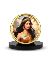 Car Desk/Table Top Radha Metal Golden Photo Stand  2x2 Inches, Compact & Stylish Spiritual Display For Car, Home & Office (Pack Of 1) (F18821)
