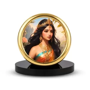 Car Desk/Table Top Radha Metal Golden Photo Stand 2x2 Inches, Compact & Stylish Spiritual Display For Car, Home & Office (Pack Of 1) (F18821) Car Desk/Table Top Radha Metal Golden Photo Stand 2x2 Inches, Compact & Stylish Spiritual Display For Car, Home & Office (Pack Of 1) (F18821)