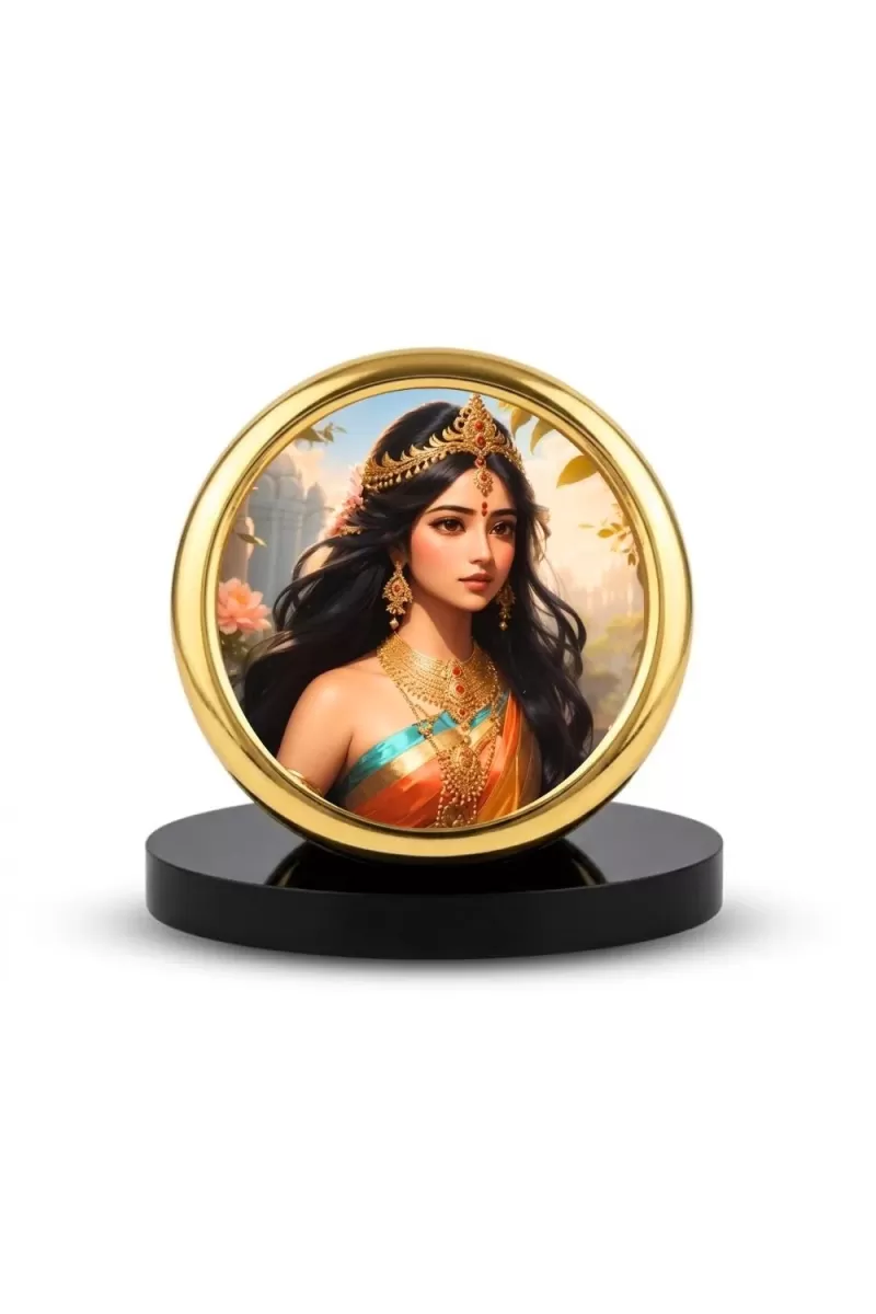 Car Desk/Table Top Radha Metal Golden Photo Stand  2x2 Inches, Compact & Stylish Spiritual Display For Car, Home & Office (Pack Of 1) (F18821)