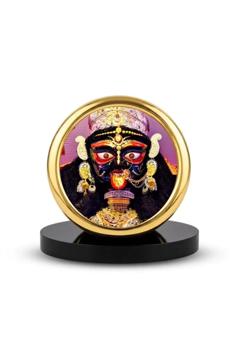 Car Desk/Table Top Kali Maa Metal Golden Photo Stand  2x2 Inches, Compact & Stylish Spiritual Display For Car, Home & Office (Pack Of 1) (F18822)
