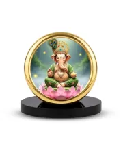 Car Desk/Table Top Lord Ganesha Metal Golden Photo Stand  2x2 Inches, Compact & Stylish Spiritual Display For Car, Home & Office (Pack Of 1) (F18823)