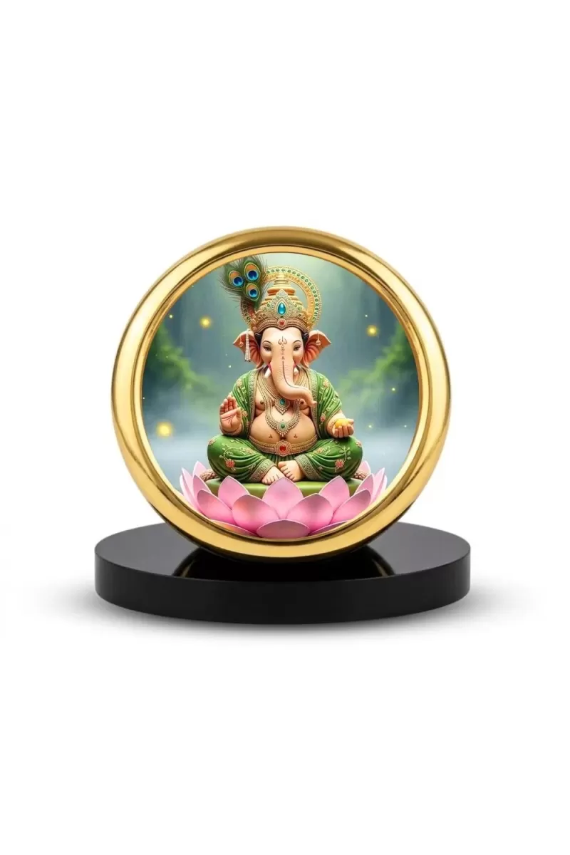 Car Desk/Table Top Lord Ganesha Metal Golden Photo Stand  2x2 Inches, Compact & Stylish Spiritual Display For Car, Home & Office (Pack Of 1) (F18823)
