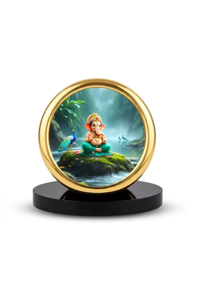 Car Desk/Table Top Lord Ganesha Metal Golden Photo Stand  2x2 Inches, Compact & Stylish Spiritual Display For Car, Home & Office (Pack Of 1) (F18824)