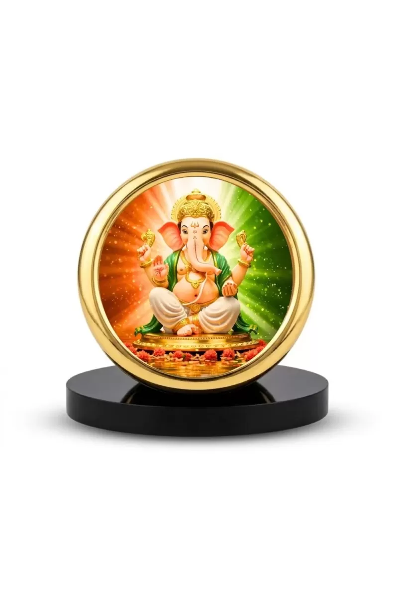 Car Desk/Table Top Lord Ganesha Metal Golden Photo Stand  2x2 Inches, Compact & Stylish Spiritual Display For Car, Home & Office (Pack Of 1) (F18826)