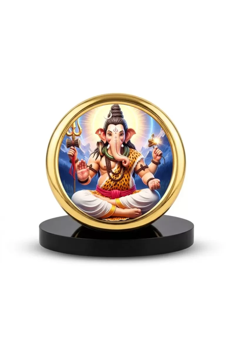 Car Desk/Table Top Lord Ganesha Metal Golden Photo Stand  2x2 Inches, Compact & Stylish Spiritual Display For Car, Home & Office (Pack Of 1) (F18828)
