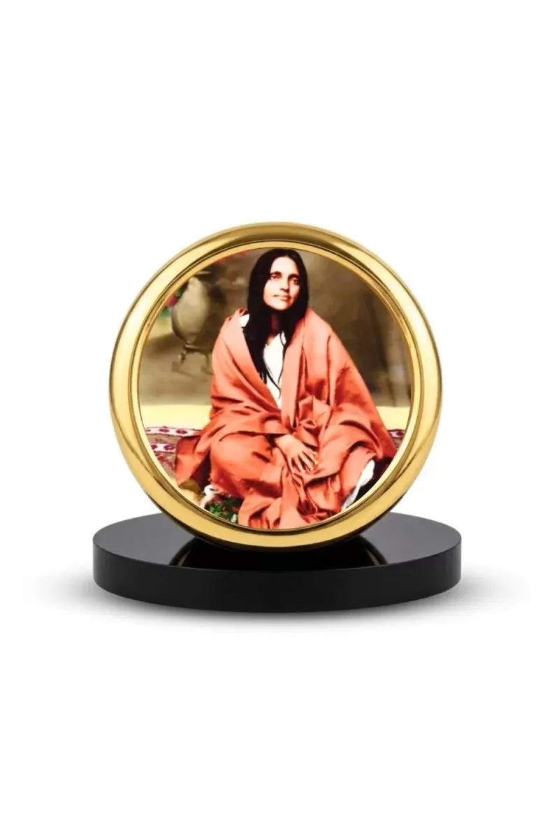Car Desk/Table Top Anandamayi Maa Metal Golden Photo Stand  2x2 Inches, Compact & Stylish Spiritual Display For Car, Home & Office (Pack Of 1) (F18829)