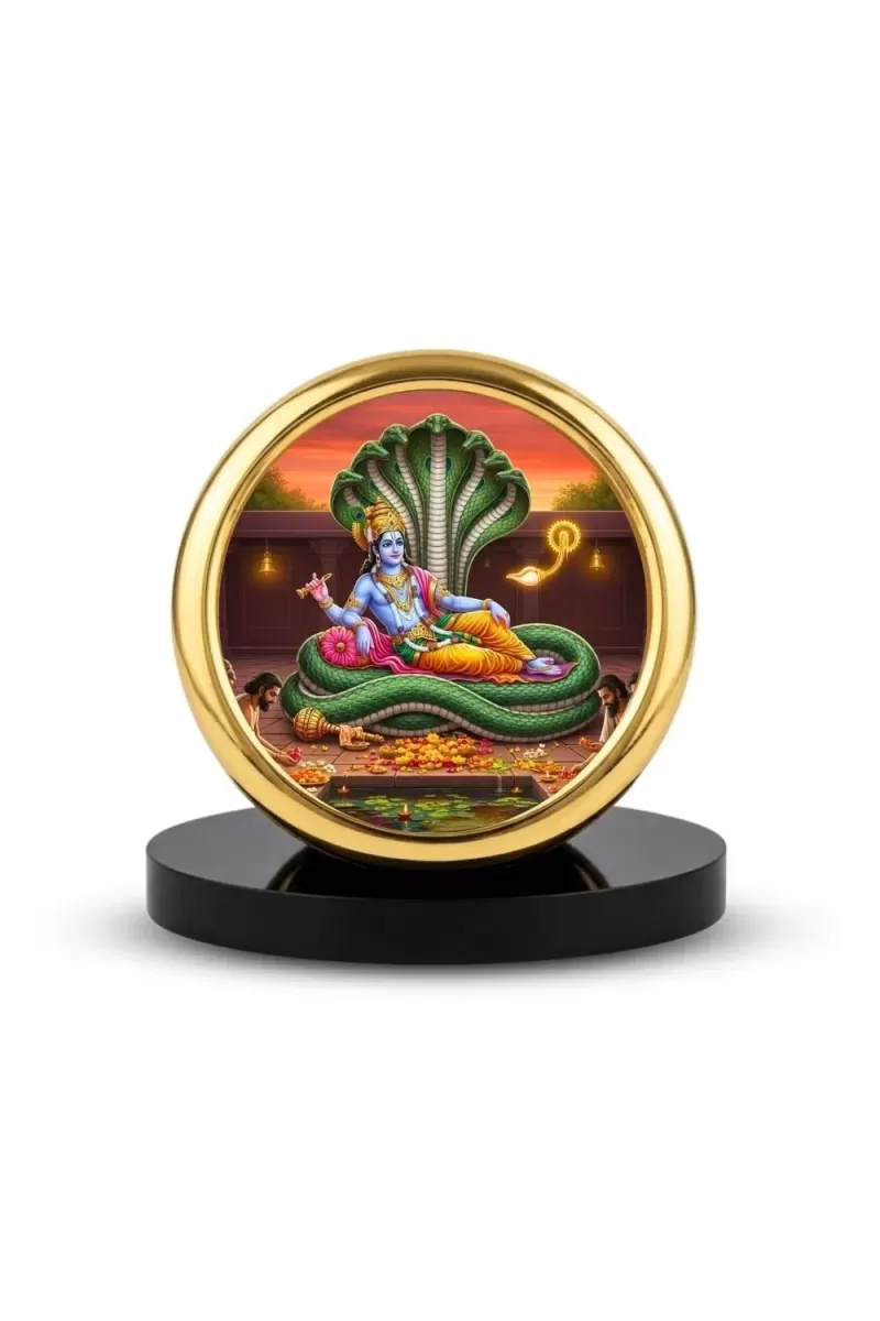 Car Desk/Table Top Lord Vishnu Metal Golden Photo Stand  2x2 Inches, Compact & Stylish Spiritual Display For Car, Home & Office (Pack Of 1) (F18831)