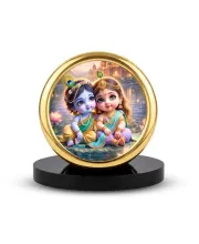 Car Desk/Table Top Little Radha Krishna Metal Golden Photo Stand  2x2 Inches, Compact & Stylish Spiritual Display For Car, Home & Office (Pack Of 1) (F18832)