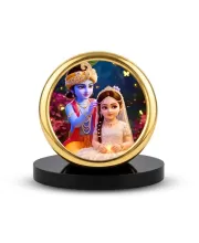 Car Desk/Table Top Little Radha Krishna Metal Golden Photo Stand  2x2 Inches, Compact & Stylish Spiritual Display For Car, Home & Office (Pack Of 1) (F18833)