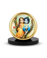 Car Desk/Table Top Little Radha Krishna Metal Golden Photo Stand  2x2 Inches, Compact & Stylish Spiritual Display For Car, Home & Office (Pack Of 1) (F18834)