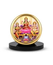 Car Desk/Table Top Ganesh Lakshmi Saraswathi Metal Golden Photo Stand  2x2 Inches, Compact & Stylish Spiritual Display For Car, Home & Office (Pack Of 1) (F18835)