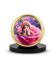 Car Desk/Table Top Little Krishna Metal Golden Photo Stand  2x2 Inches, Compact & Stylish Spiritual Display For Car, Home & Office (Pack Of 1) (F18836)