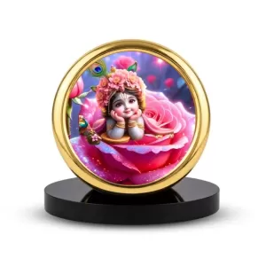Car Desk/Table Top Little Krishna Metal Golden Photo Stand 2x2 Inches, Compact & Stylish Spiritual Display For Car, Home & Office (Pack Of 1) (F18836) Car Desk/Table Top Little Krishna Metal Golden Photo Stand 2x2 Inches, Compact & Stylish Spiritual Display For Car, Home & Office (Pack Of 1) (F18836)