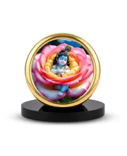 Car Desk/Table Top Little Krishna Metal Golden Photo Stand  2x2 Inches, Compact & Stylish Spiritual Display For Car, Home & Office (Pack Of 1) (F18837)