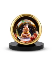 Car Desk/Table Top Little Krishna Metal Golden Photo Stand  2x2 Inches, Compact & Stylish Spiritual Display For Car, Home & Office (Pack Of 1) (F18838)