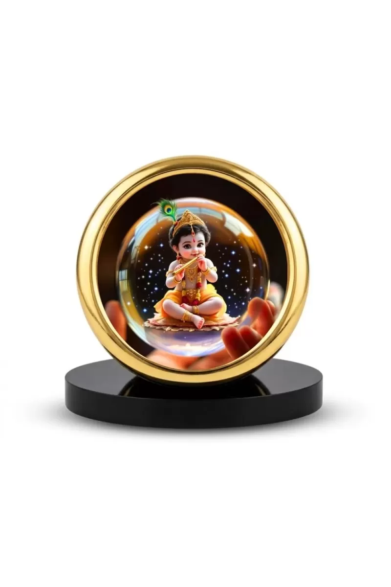 Car Desk/Table Top Little Krishna Metal Golden Photo Stand  2x2 Inches, Compact & Stylish Spiritual Display For Car, Home & Office (Pack Of 1) (F18838)