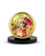 Car Desk/Table Top Little Krishna Metal Golden Photo Stand  2x2 Inches, Compact & Stylish Spiritual Display For Car, Home & Office (Pack Of 1) (F18839)